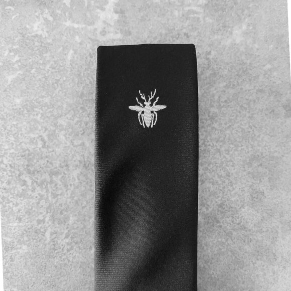 DIOR Tie With Bee Motif, Black Silk, 2.25", Handmade in Italy